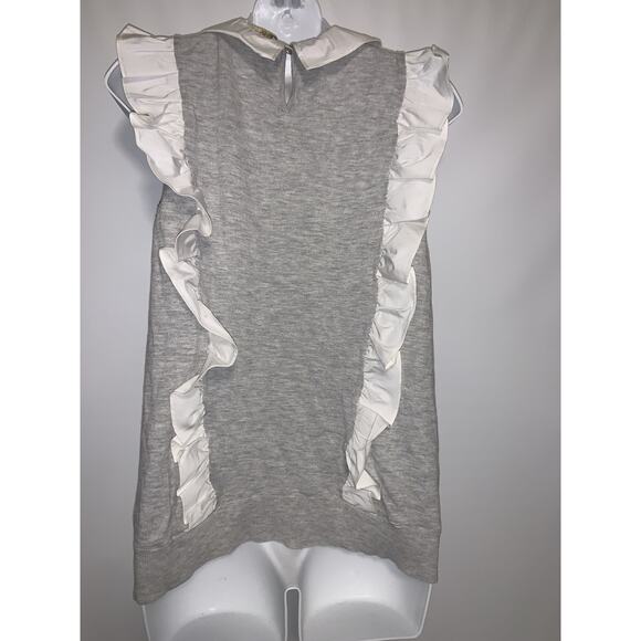 Ted Baker Womens Top Size 3 (6-8) Blouse Sleeveless Ruffle Gray And White - Picture 3 of 7